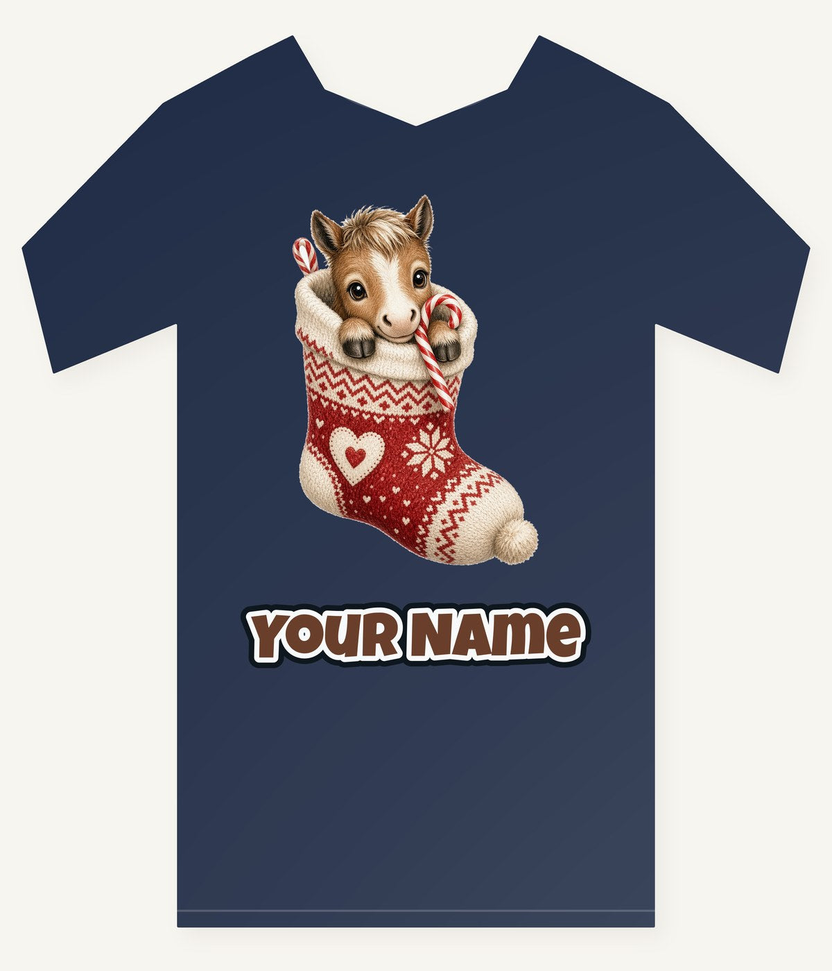Pony In A Knitted Stocking Personalised Kids and Baby Christmas Tee