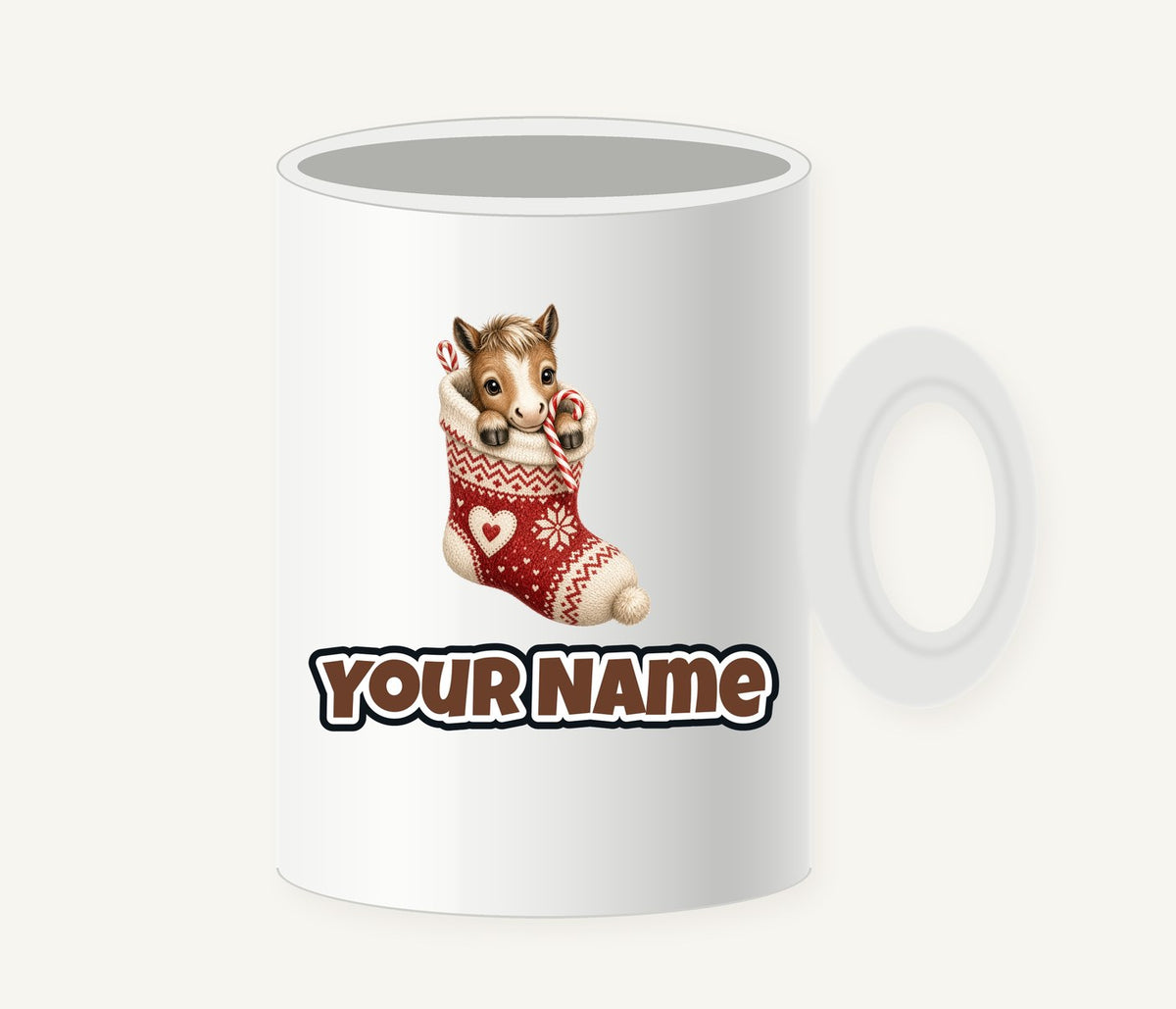 Pony In A Knitted Stocking Personalised Christmas Mug