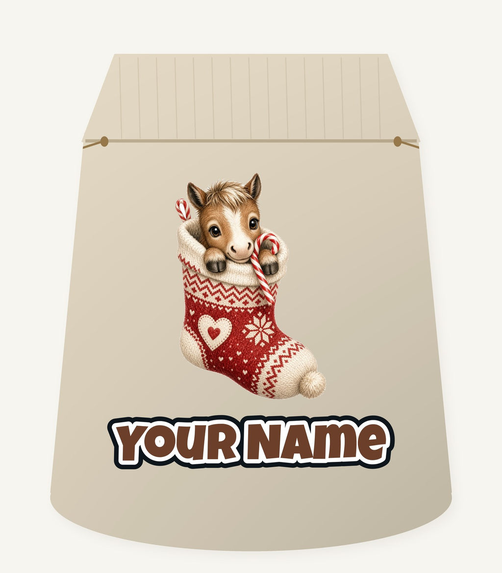 Pony In A Knitted Stocking Personalised Santa Sack