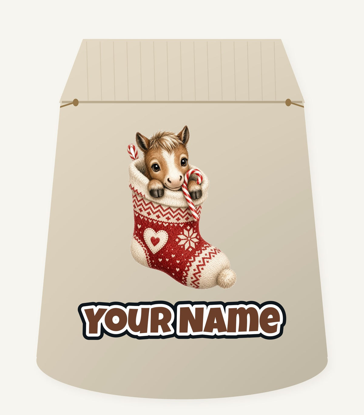 Pony In A Knitted Stocking Personalised Santa Sack