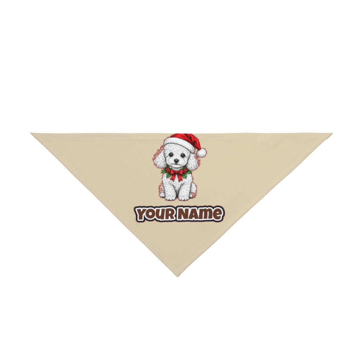 Poodle personalised Christmas pet bandana in beige, tie-on style
