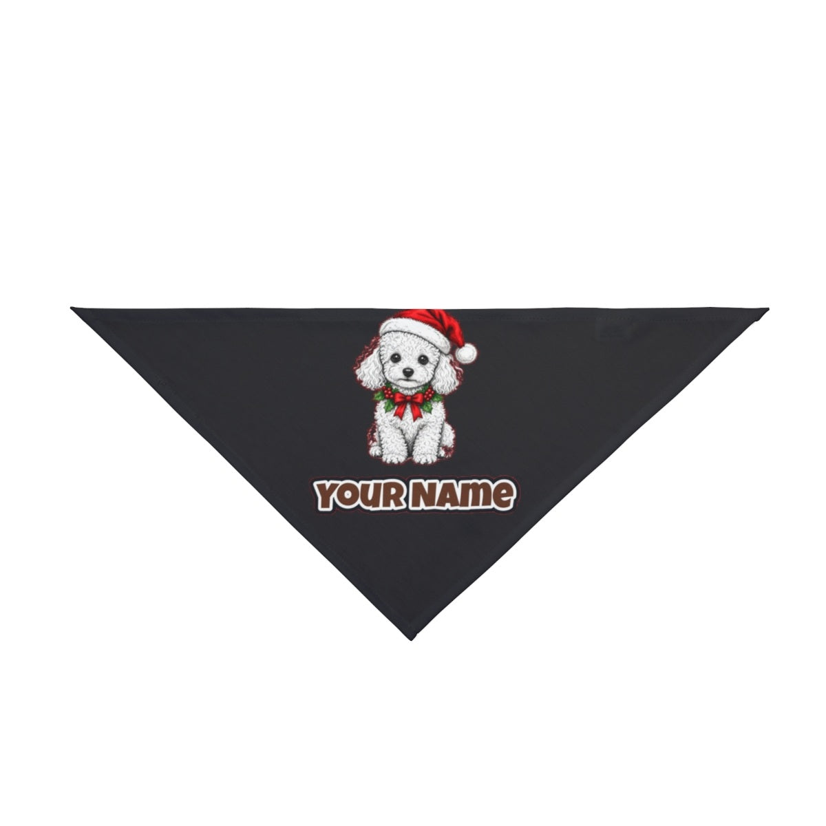 Poodle personalised Christmas pet bandana in black, tie-on style