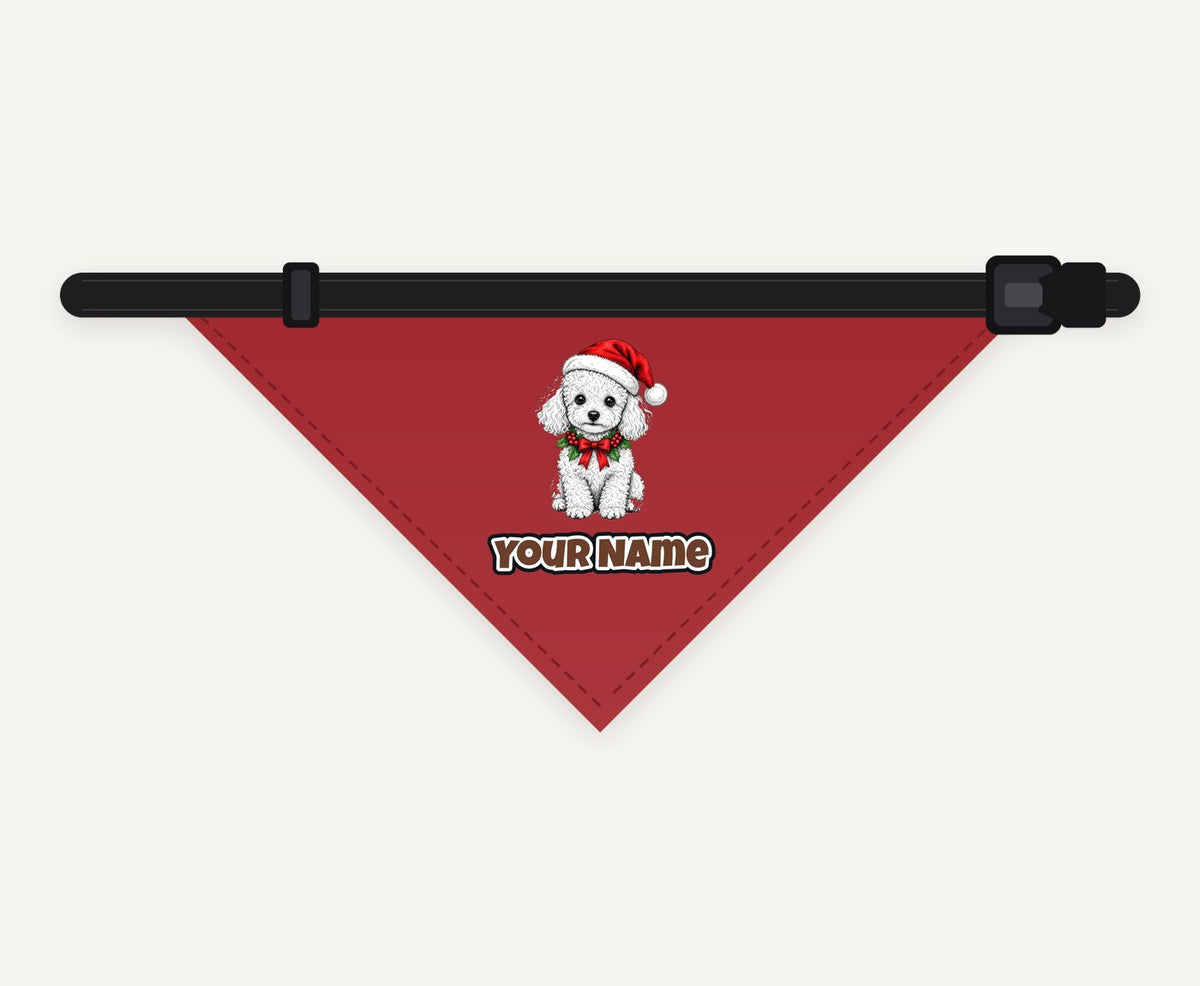 Poodle personalised Christmas pet bandana collar with buckle