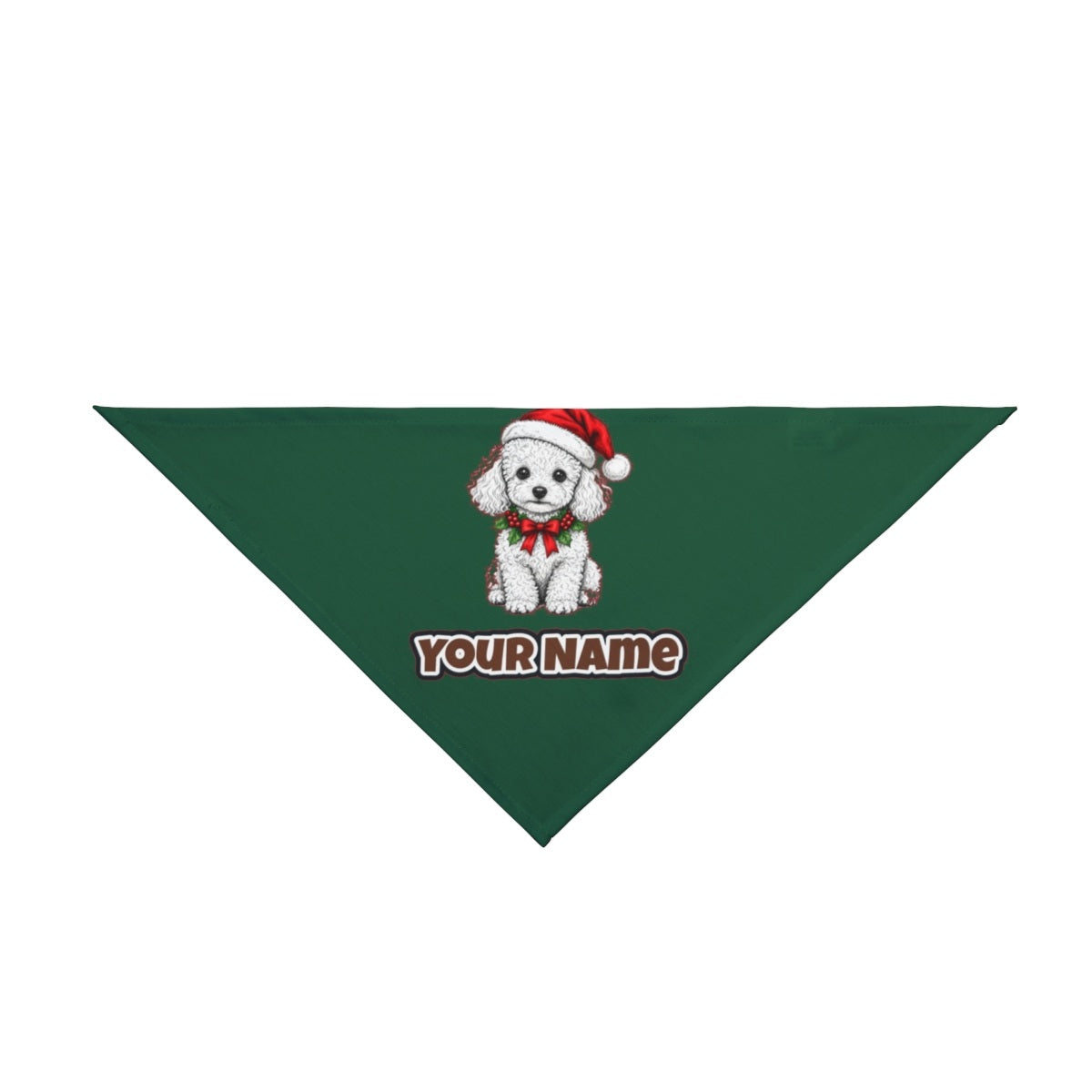 Poodle personalised Christmas pet bandana in green, tie-on style
