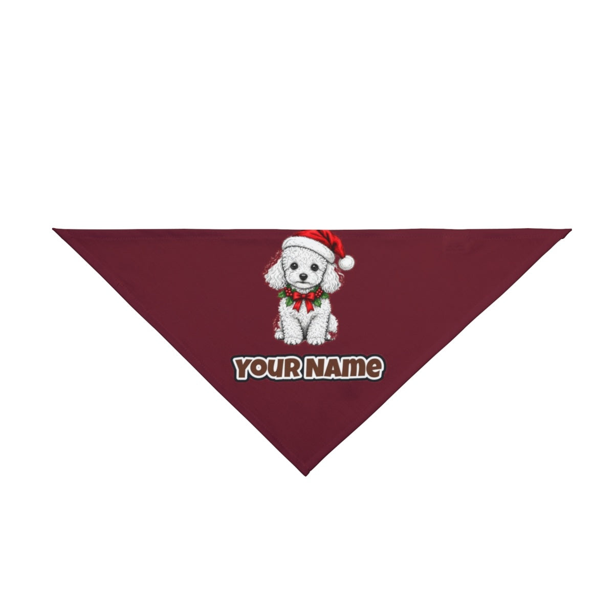 Poodle personalised Christmas pet bandana in maroon, tie-on style