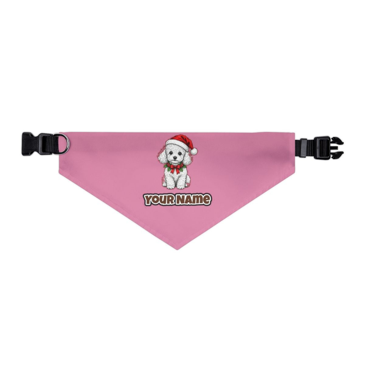 Poodle personalised Christmas pet bandana in pink, collar with buckle