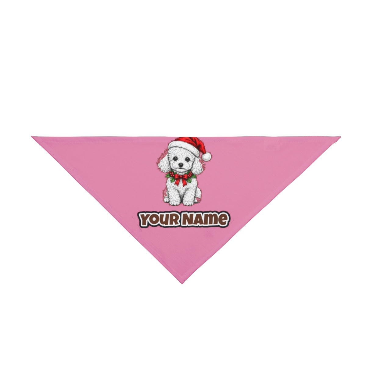 Poodle personalised Christmas pet bandana in pink, tie-on style