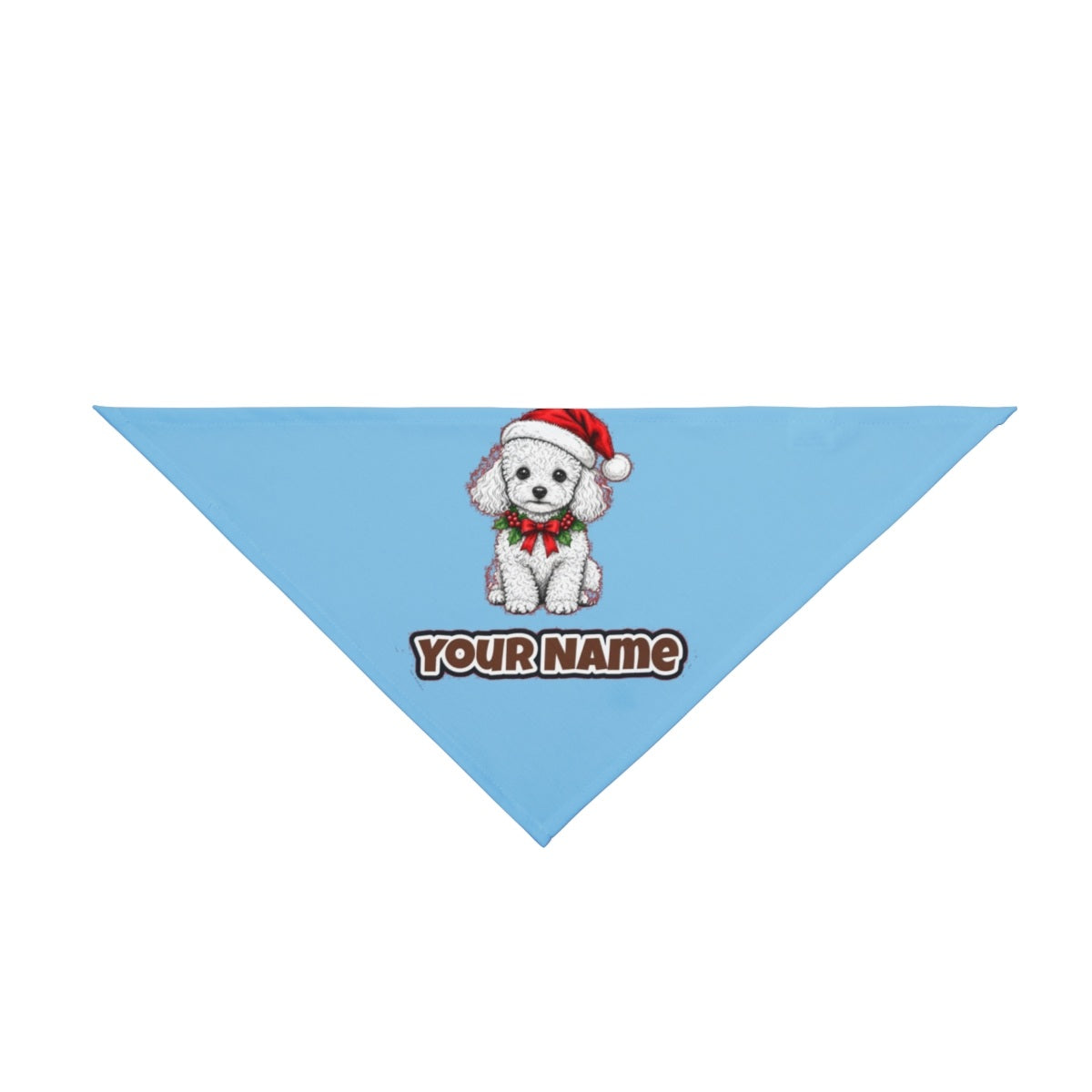 Poodle personalised Christmas pet bandana in sky blue, tie-on style
