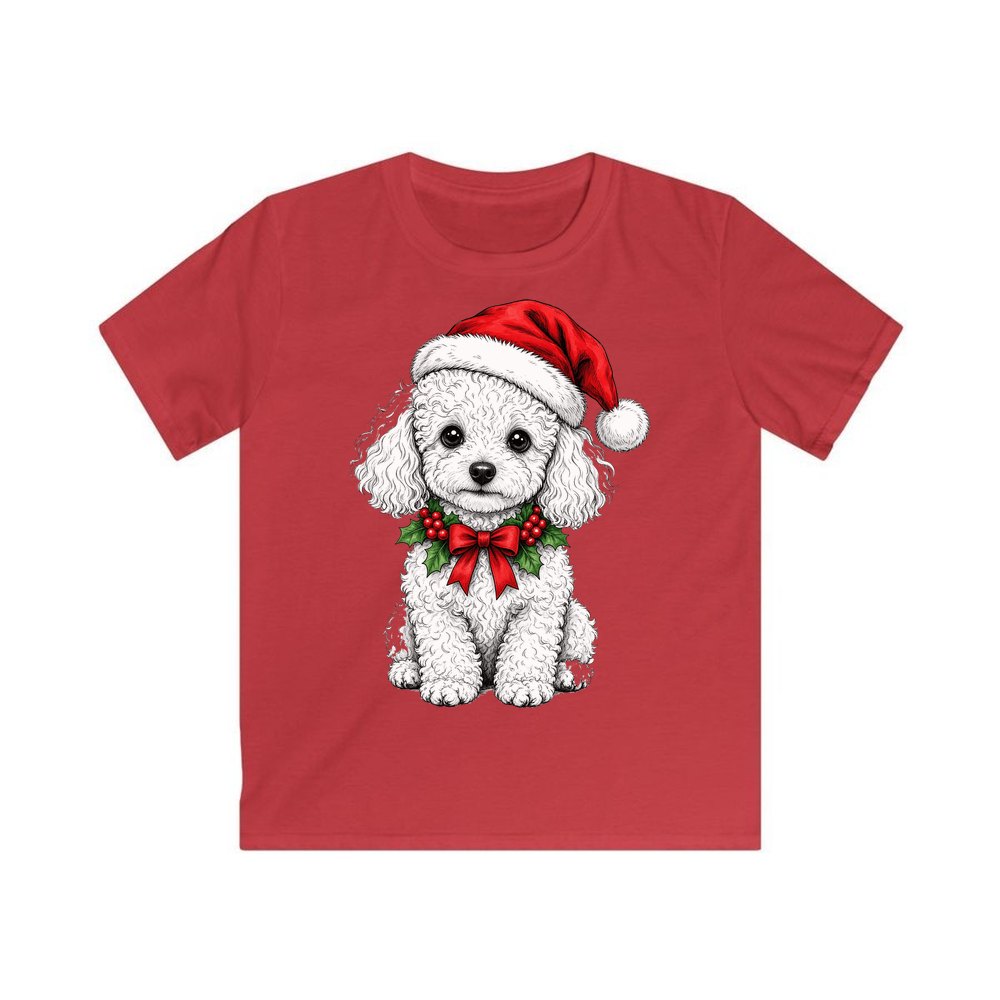 Poodle personalised kids Christmas tee in red