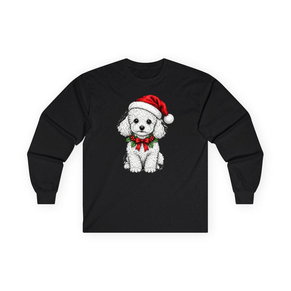 Poodle personalised long sleeve Christmas T-shirt in black