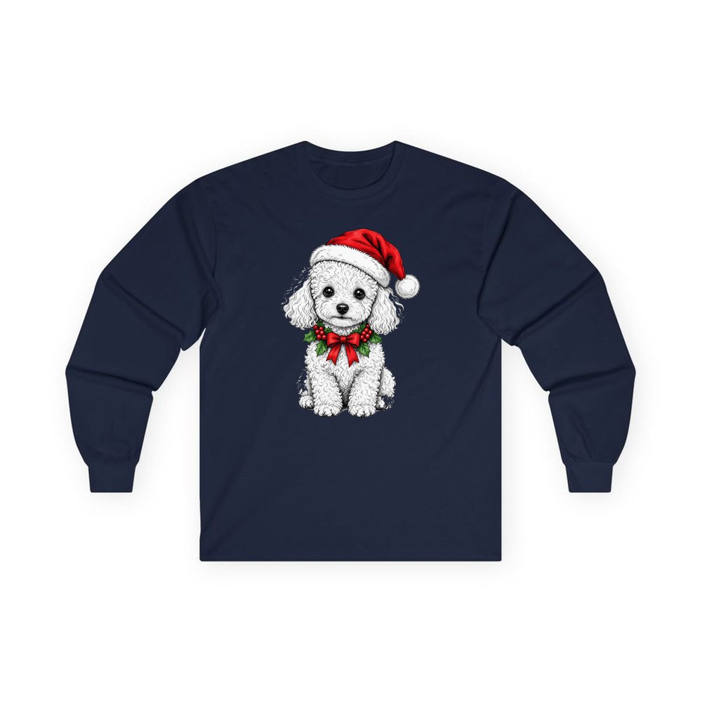 Poodle personalised long sleeve Christmas T-shirt in navy