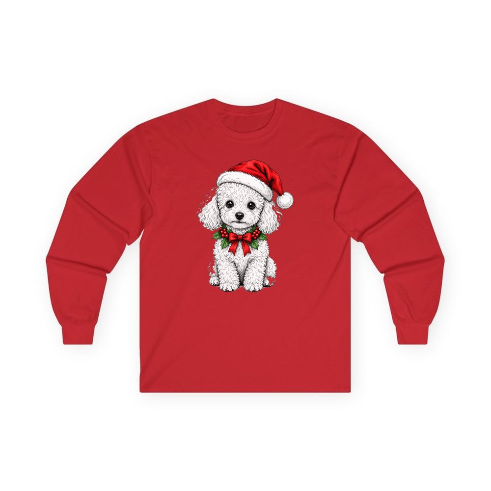 Poodle personalised long sleeve Christmas T-shirt in red