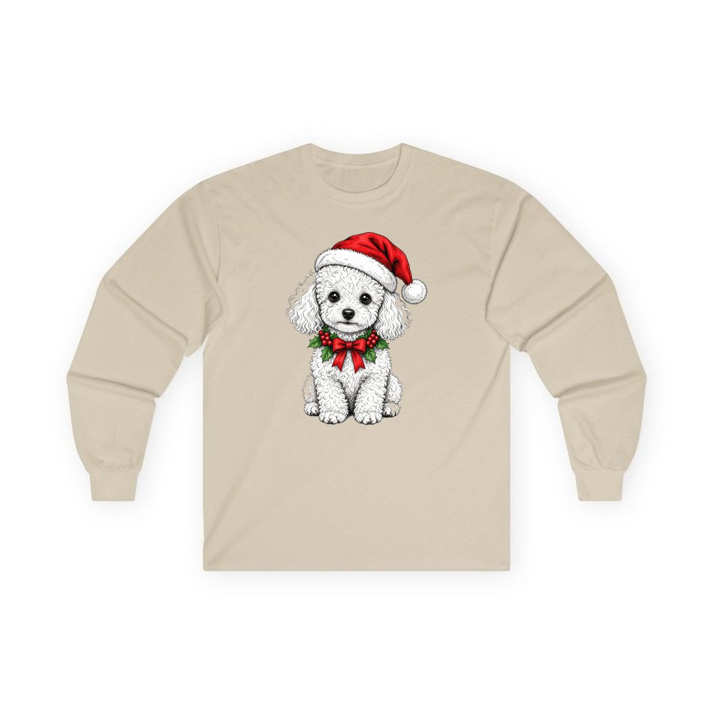 Poodle personalised long sleeve Christmas T-shirt in sand