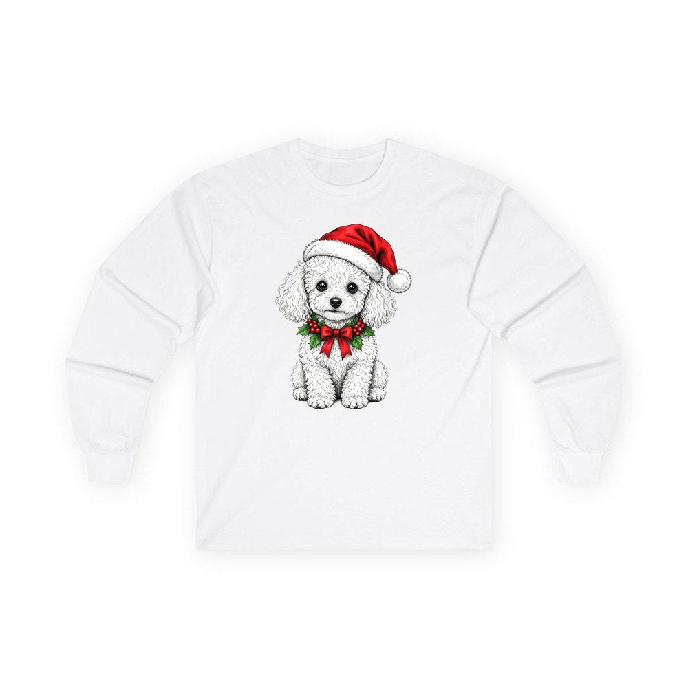 Poodle personalised long sleeve Christmas T-shirt in white