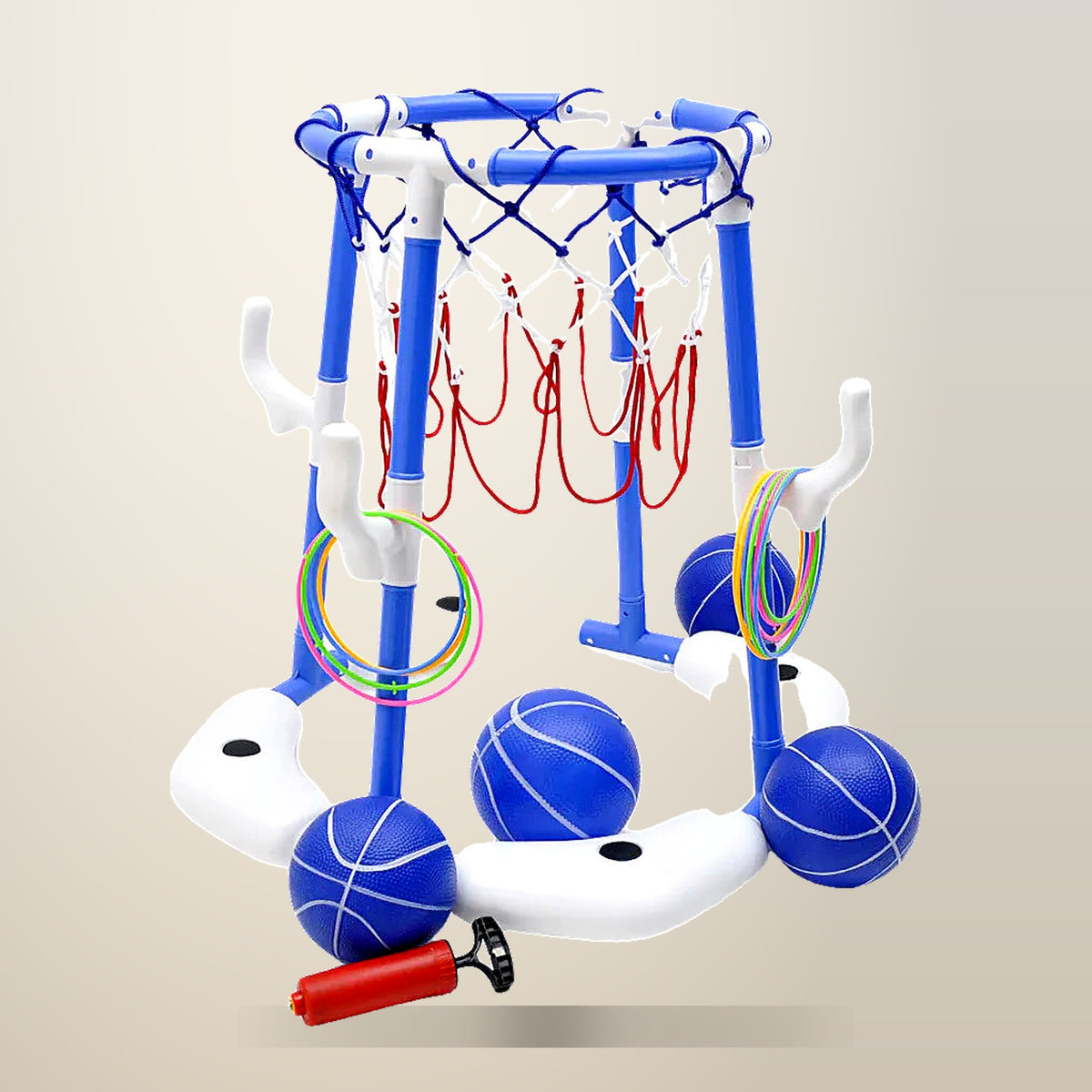 Alpen Outdoor Floating Pool Basketball Hoop Set, Blue, on a plain cream background