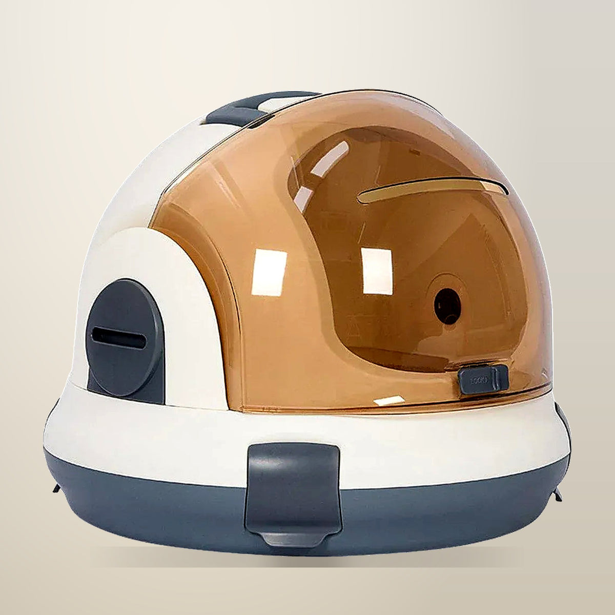 Aimall Space Capsule Cat Carrier, Grey or Champagne, on a plain cream background