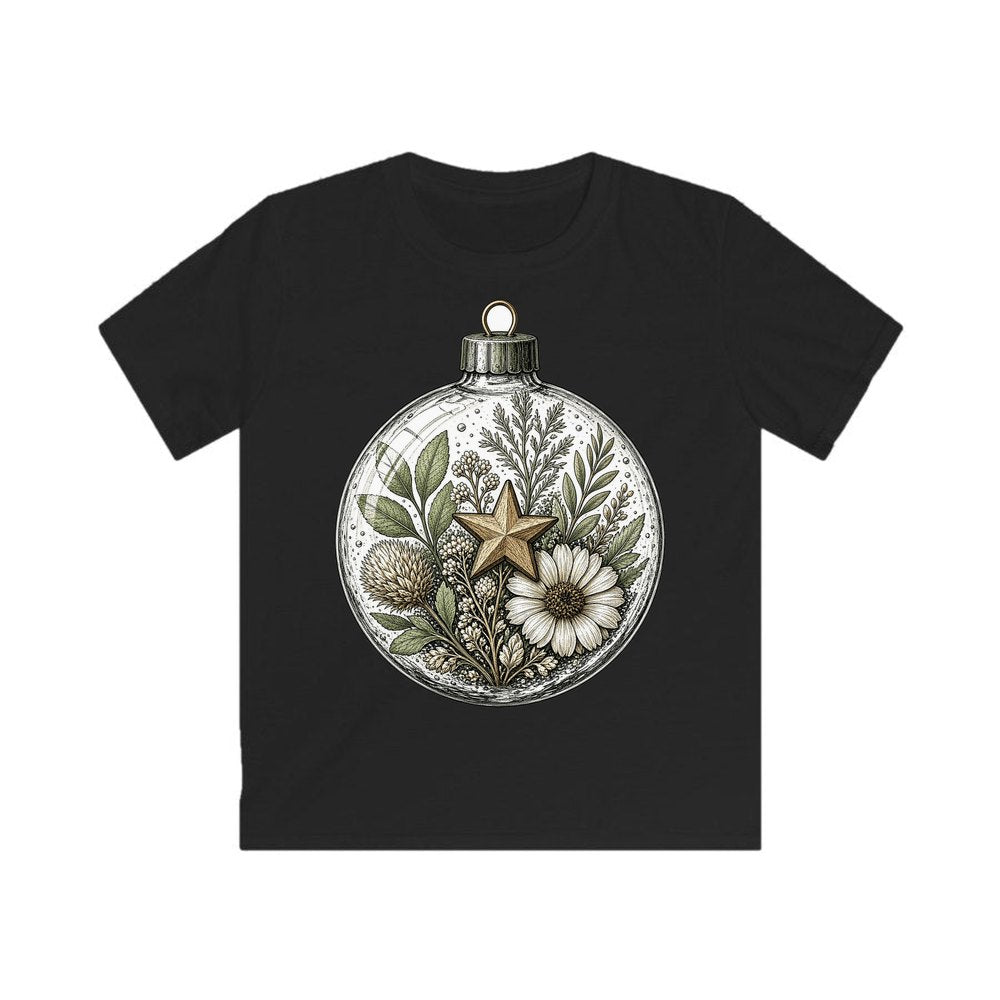 Pressed Flower Glass Bauble personalised kids Christmas tee in black