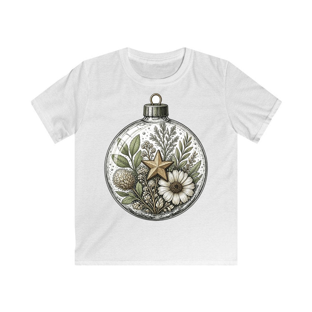 Pressed Flower Glass Bauble personalised kids Christmas tee in white