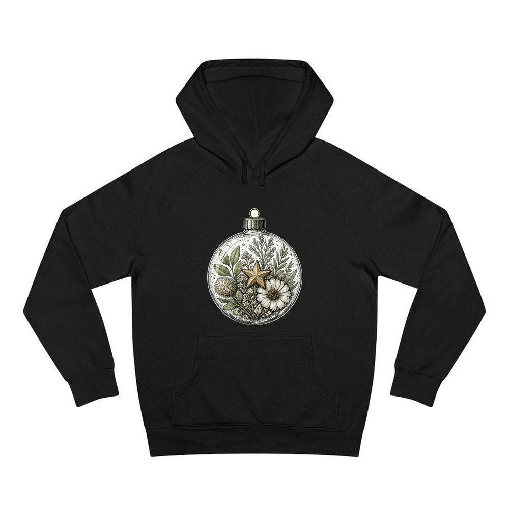 Pressed Flower Glass Bauble personalised Christmas hoodie in black