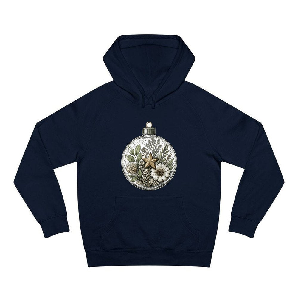 Pressed Flower Glass Bauble personalised Christmas hoodie in navy
