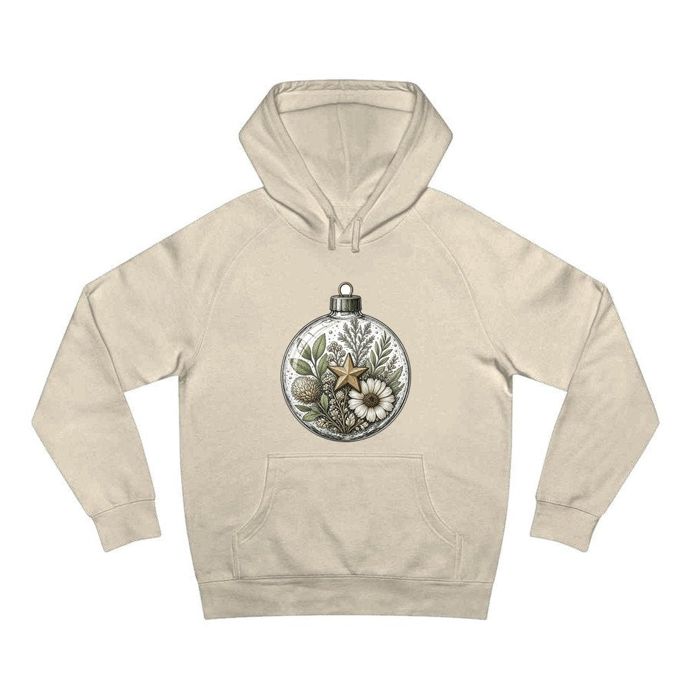 Pressed Flower Glass Bauble personalised Christmas hoodie in sand