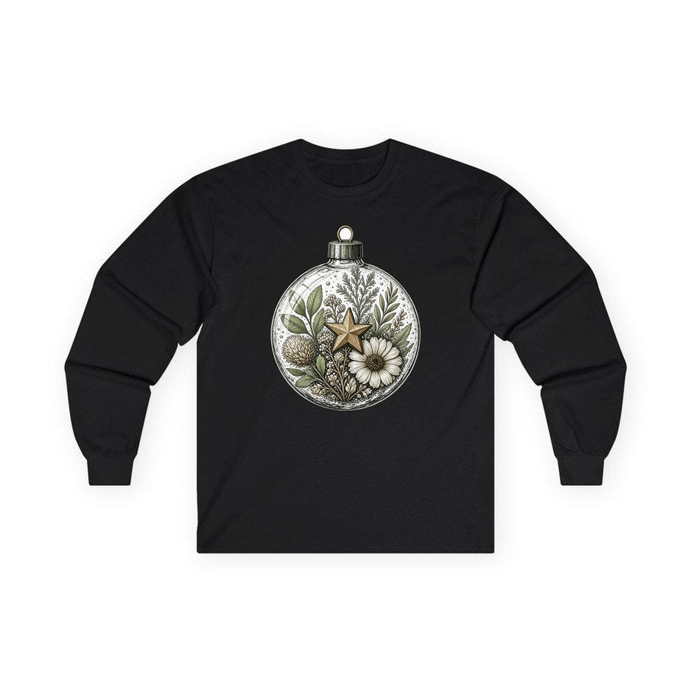 Pressed Flower Glass Bauble personalised long sleeve Christmas T-shirt in black