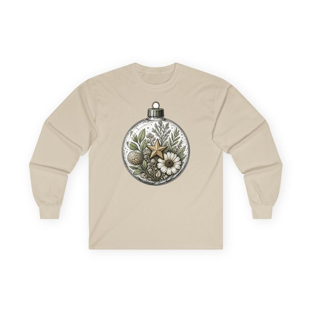 Pressed Flower Glass Bauble personalised long sleeve Christmas T-shirt in sand