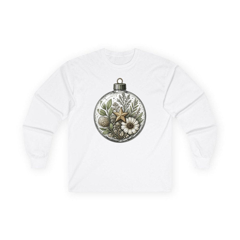 Pressed Flower Glass Bauble personalised long sleeve Christmas T-shirt in white