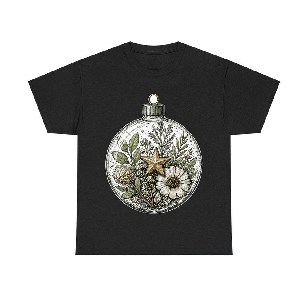 Pressed Flower Glass Bauble personalised Christmas T-shirt in black