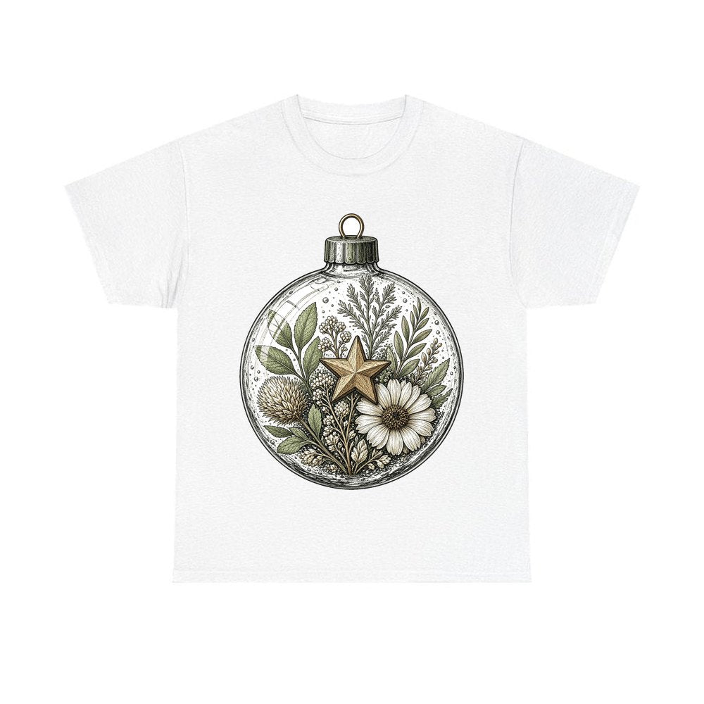 Pressed Flower Glass Bauble personalised Christmas T-shirt in white