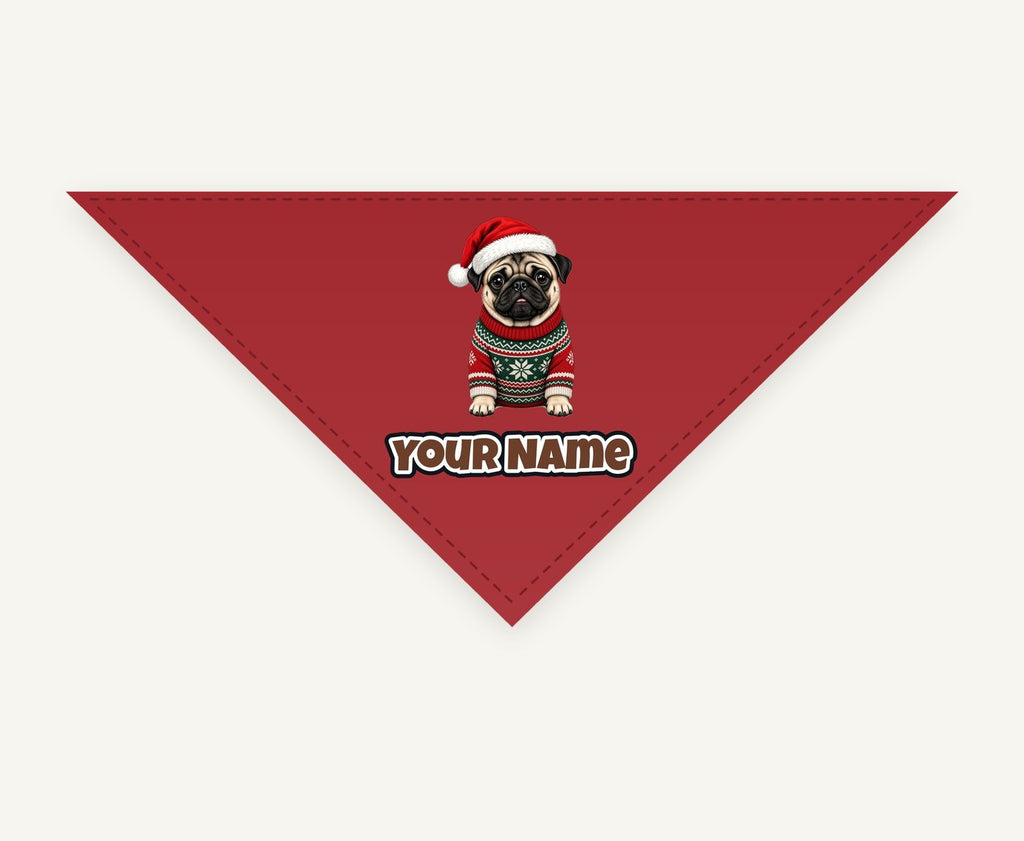 Pug personalised Christmas pet bandana, tie-on style