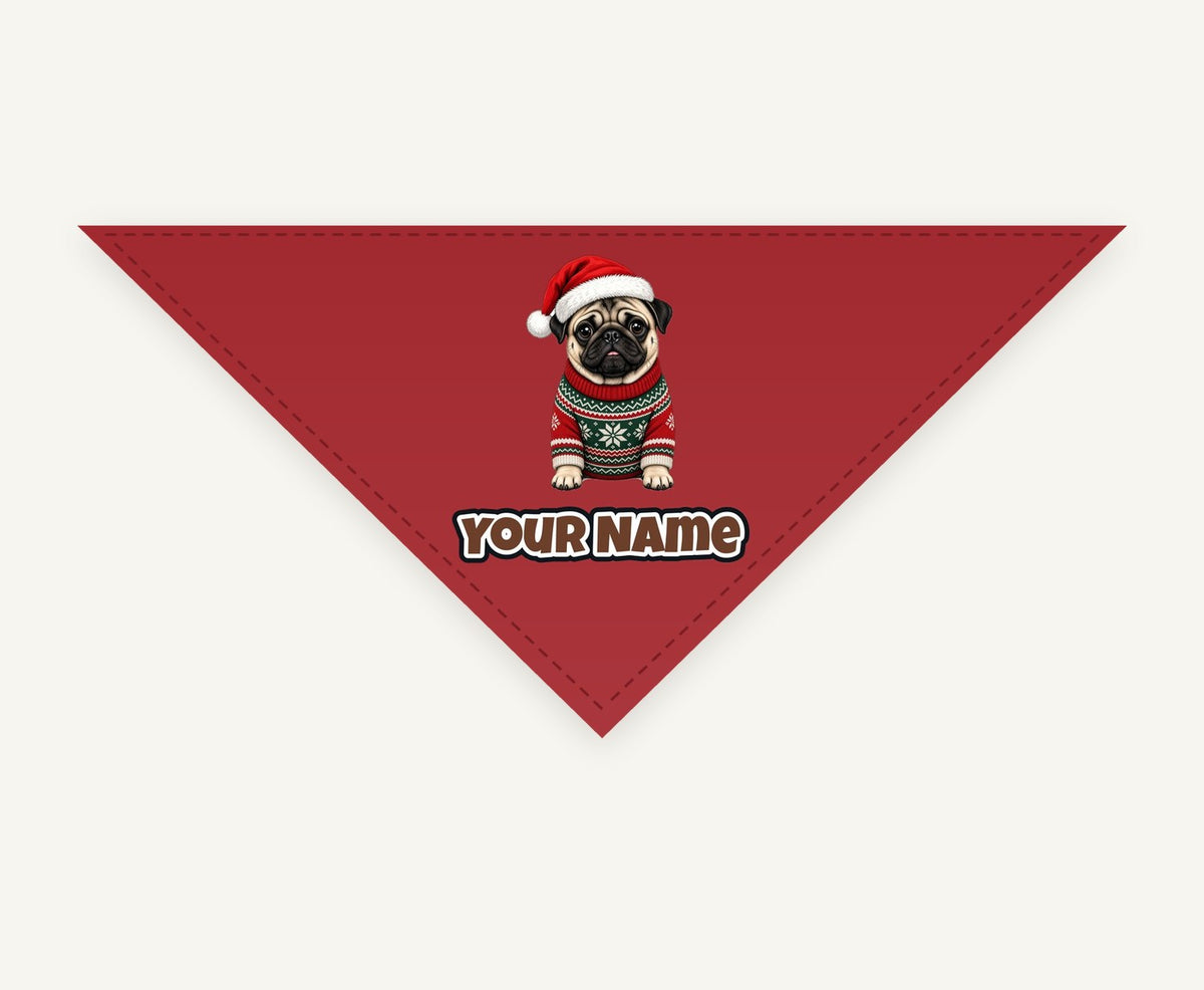 Pug personalised Christmas pet bandana, tie-on style