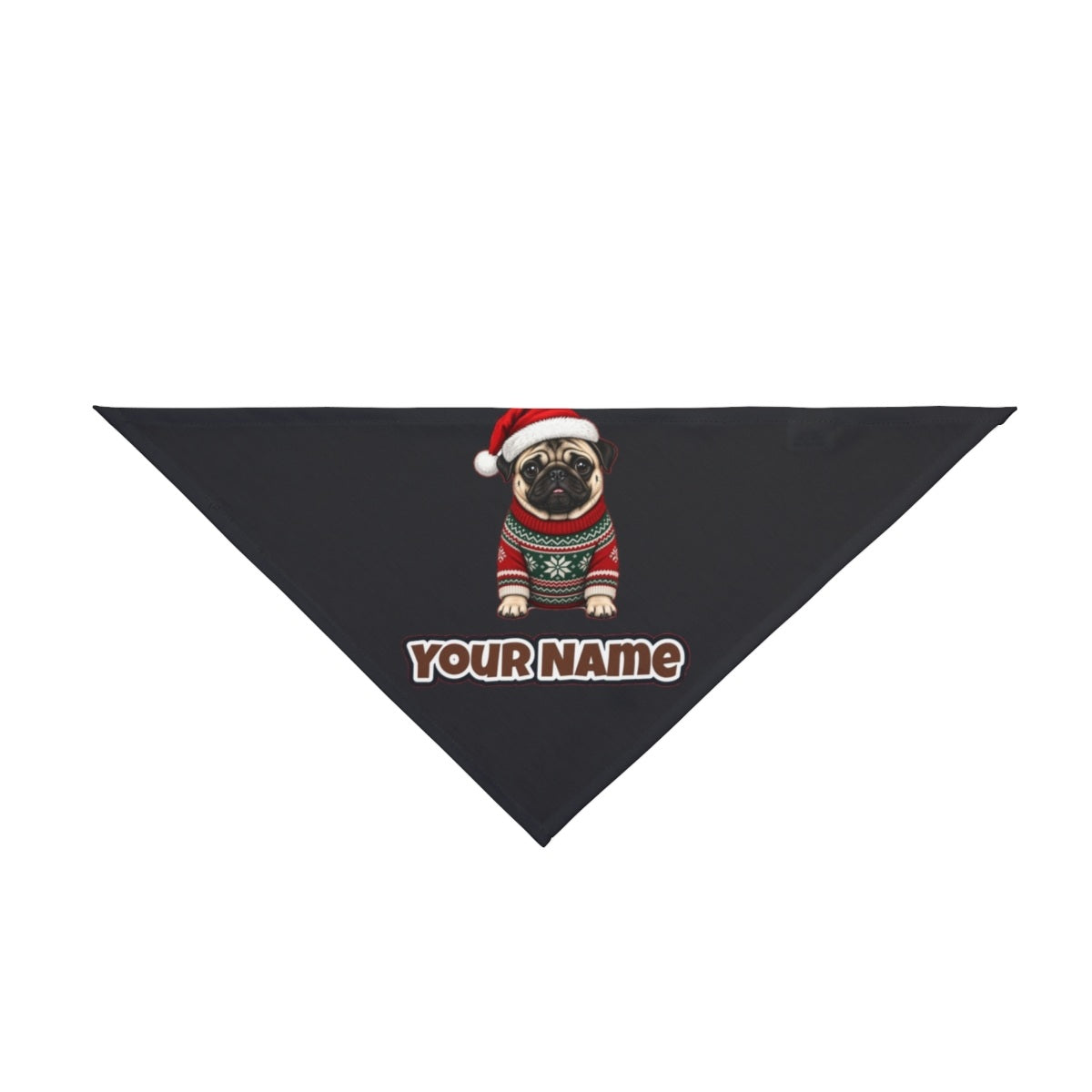 Pug personalised Christmas pet bandana in black, tie-on style