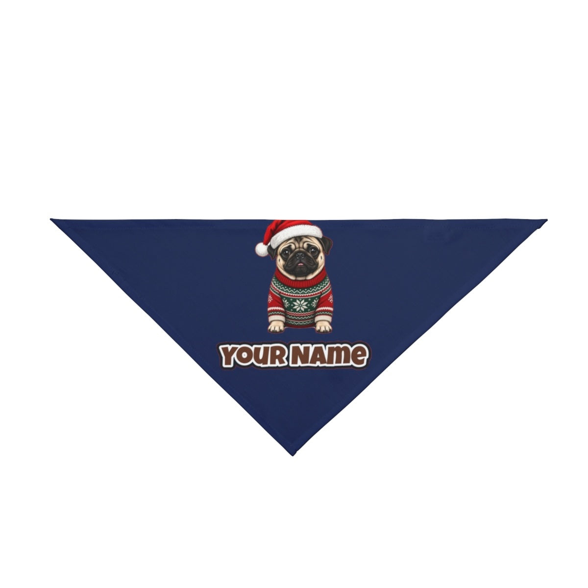 Pug personalised Christmas pet bandana in navy, tie-on style