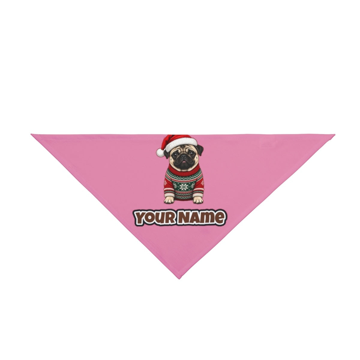 Pug personalised Christmas pet bandana in pink, tie-on style