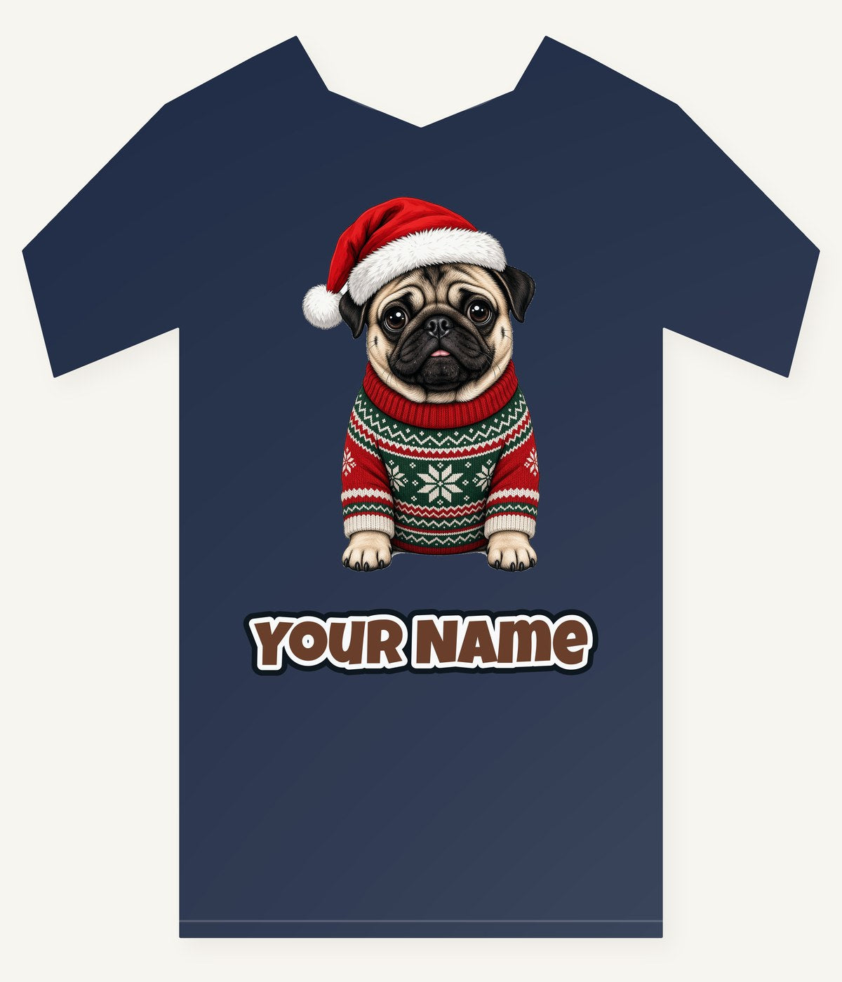 Pug Christmas Personalised Kids Tee and Baby Bodysuit