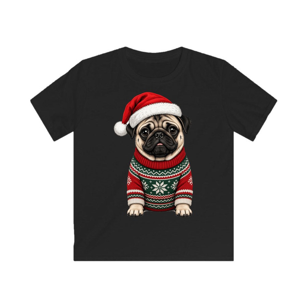 Pug personalised kids Christmas tee in black