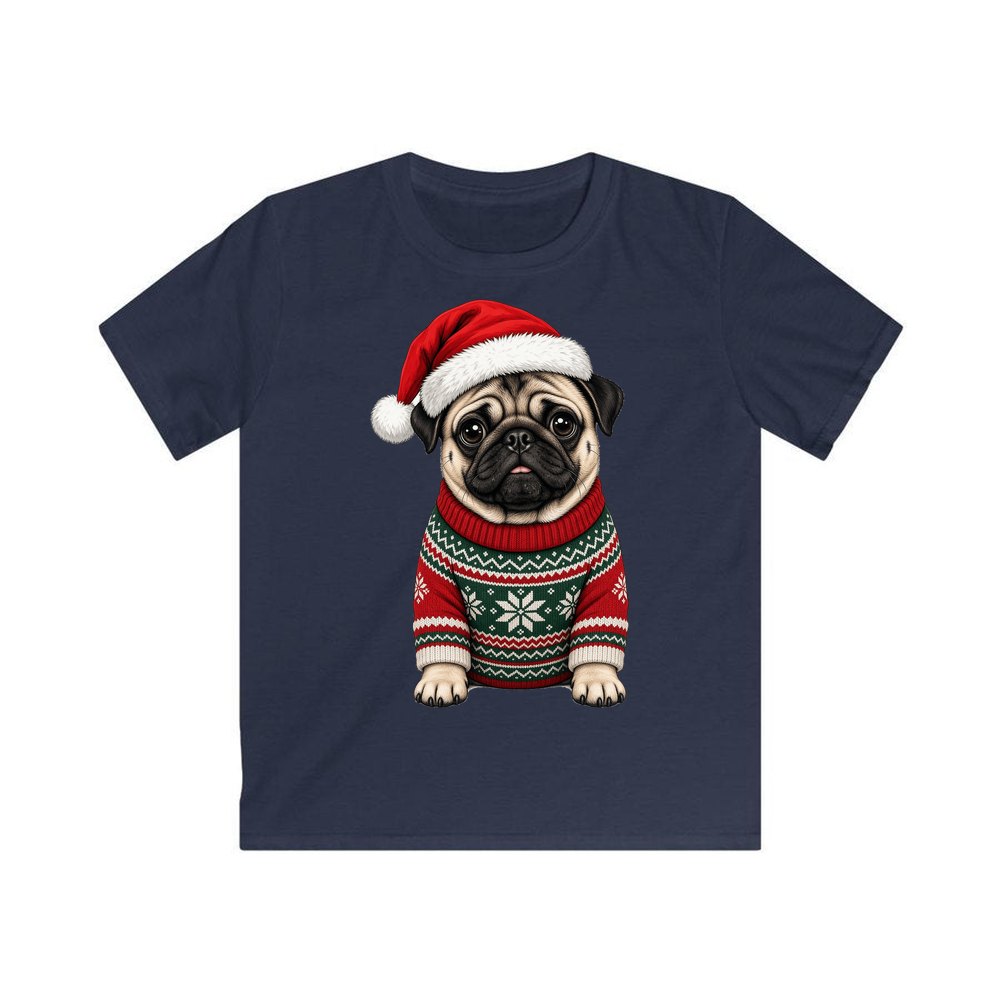Pug personalised kids Christmas tee in navy
