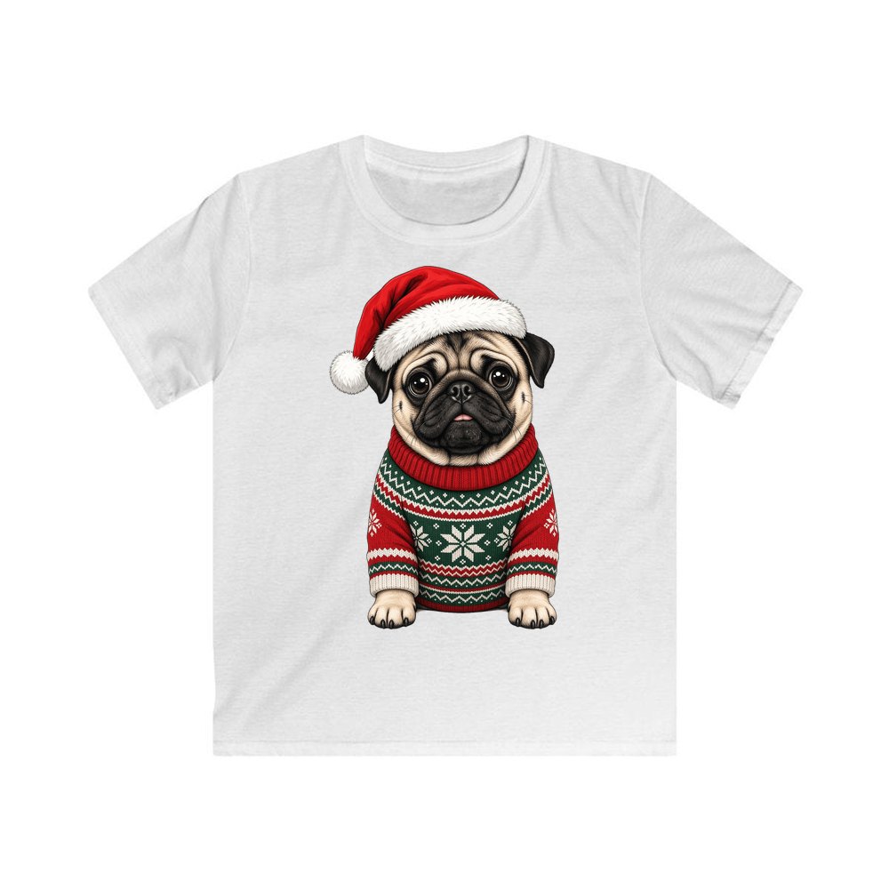 Pug personalised kids Christmas tee in white