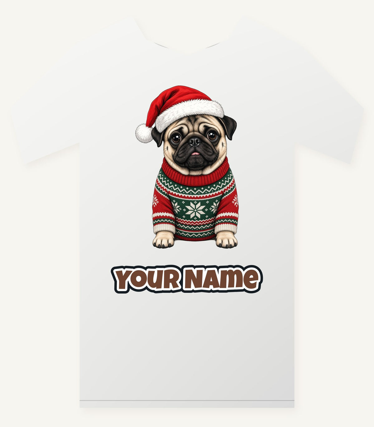 Pug Christmas Personalised Christmas T-Shirt and Hoodie