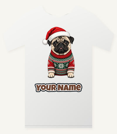 Pug Personalised Christmas T-Shirt and Hoodie