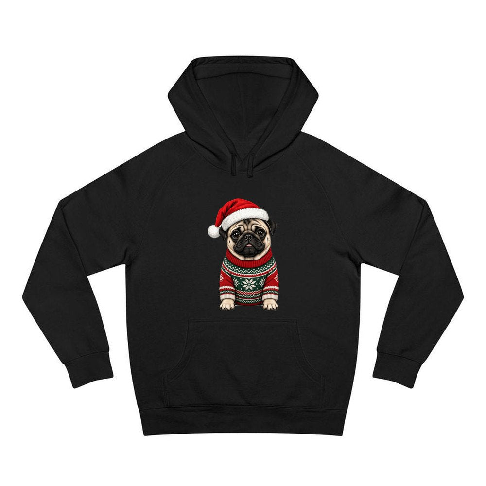 Pug personalised Christmas hoodie in black