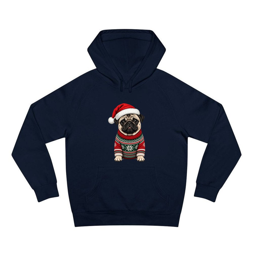 Pug personalised Christmas hoodie in navy