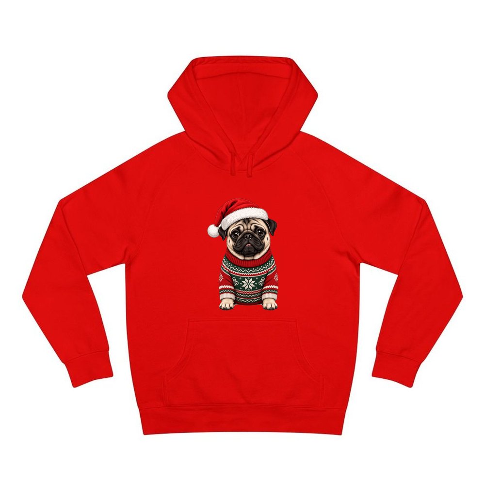 Pug personalised Christmas hoodie in red