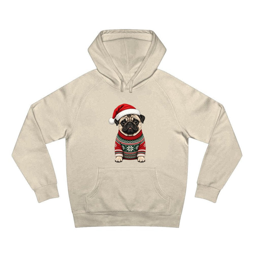 Pug personalised Christmas hoodie in sand