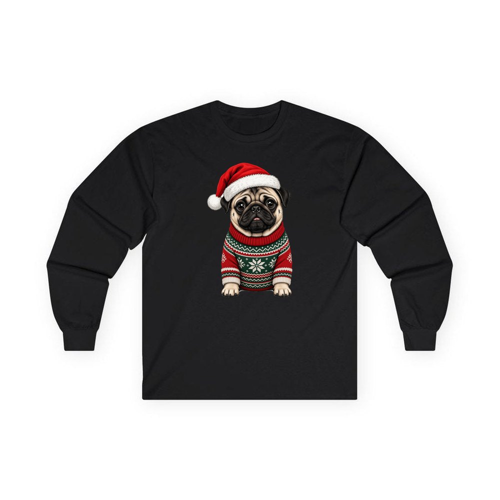 Pug personalised long sleeve Christmas T-shirt in black