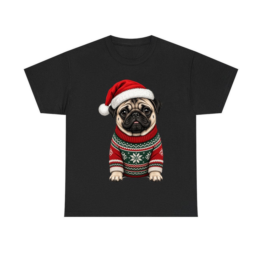 Pug personalised Christmas T-shirt in black