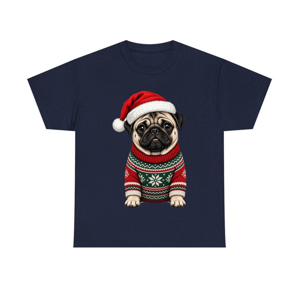 Pug personalised Christmas T-shirt in navy