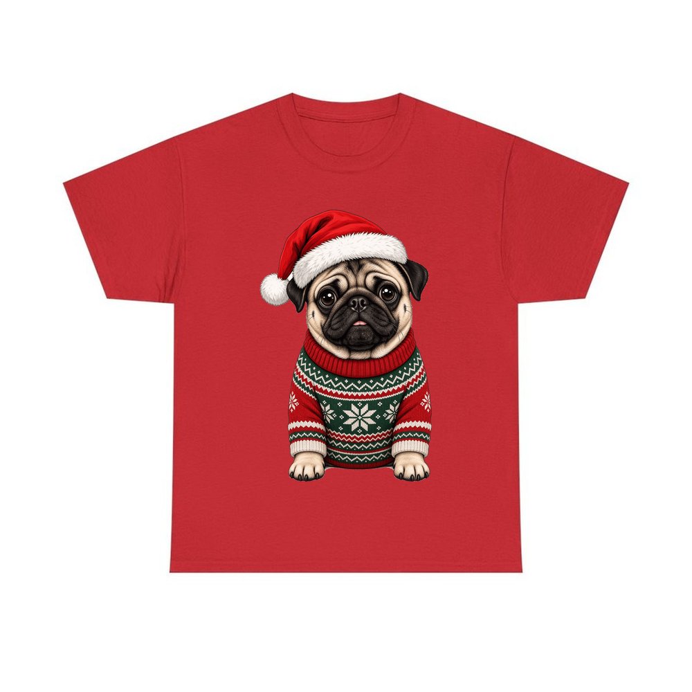 Pug personalised Christmas T-shirt in red