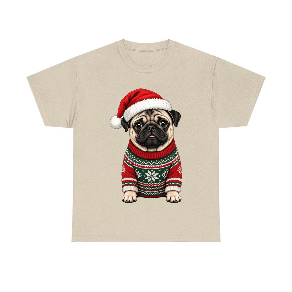 Pug personalised Christmas T-shirt in sand